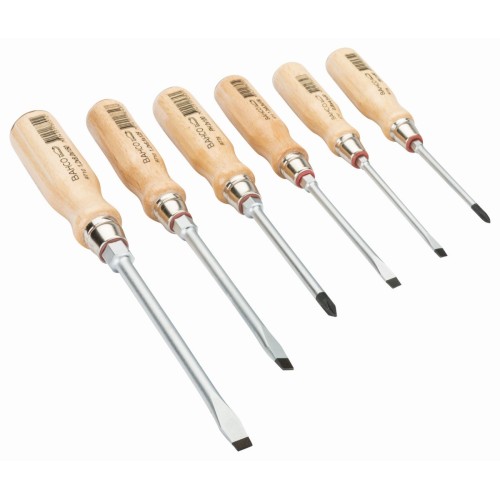 Juego de vasos de tuerca ranurada/Phillips con mango de madera - 6 unidades | 9710/S6