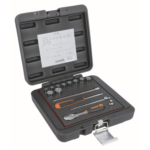 Juego de vasos con cuadrado de 1/4", con perfil bi-hexagonal imperial y carraca con cabeza tipo pera | A6716DZ