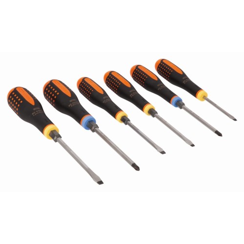 Juego de destornilladores hexagonales de bola/Pozidriv/ranurados de varilla pasante ERGO? con mango anti-impacto | BE-9882TB