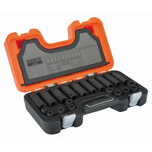 Juego de vasos de impacto combinados, fosfatados, con cuadrado de 1/2" y perfil hexagonal métrico: 20 piezas | D-DD/