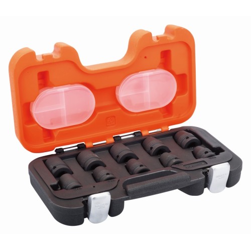 Juego de vasos de impacto fosfatados, con cuadrado de 1/2" y perfil hexagonal métrico: 10&nbsp;piezas | D/