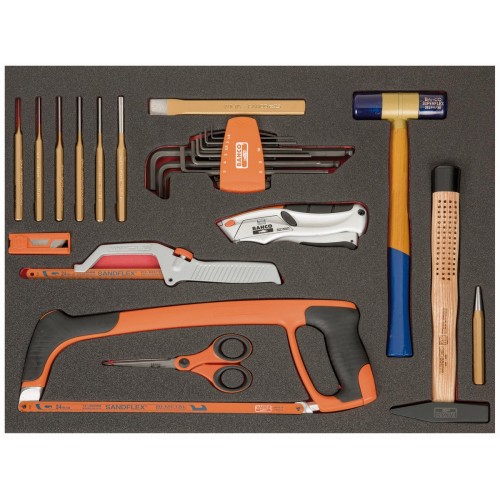 Juego de herramientas de corte y golpeo variadas en bandeja de foam 3/3 Fit&Go, 16 piezas | FF1A138