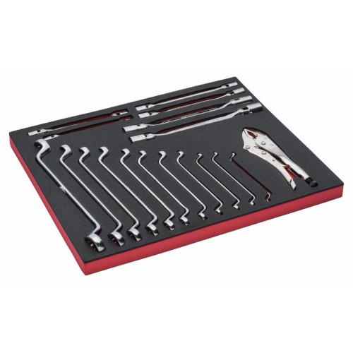 Bandeja de foam 3/3 de Bahco Fit&Go con juego de llaves de estrella acodada, vasos articulados y mordazas grip , 18 piezas | FF1A20