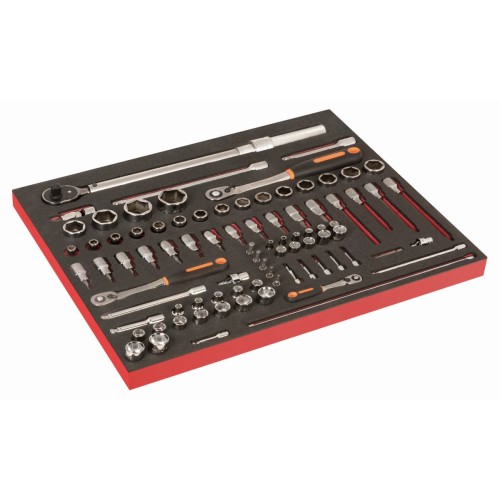 Juego de vasos de 1/4" y 3/8" y llave dinamométrica en bandeja de foam 3/3 Fit&Go (85&nbsp;piezas) | FF1A213