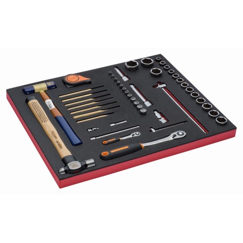 Juego de vasos y herramientas de golpeo en bandeja de foam 3/3 Fit&Go, 48 piezas | FF1A28