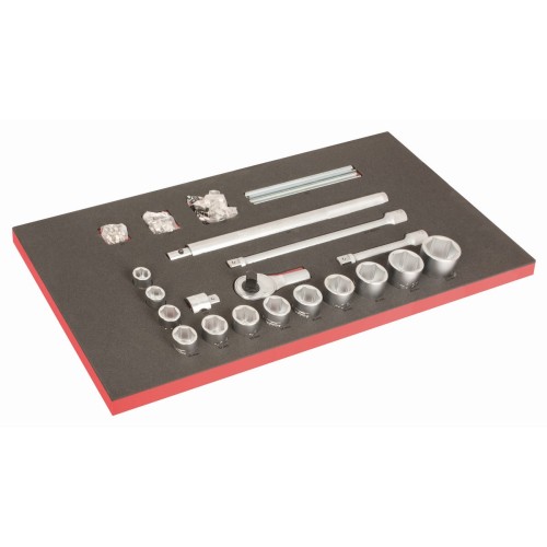 Bandeja de foam para carro de 40" con clips de metal para vasos de 1/4", 3/8" y 1/2" y juego de vasos de 3/4" (104&nbsp;piezas) | FF1B11LM