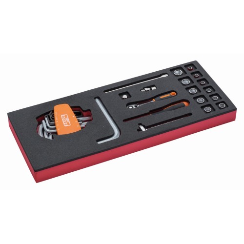 Juego de carraca de cabeza tipo pera y vasos de 1/4" en bandeja de foam 1/3 Fit&Go (19&nbsp;piezas) | FF1E2003