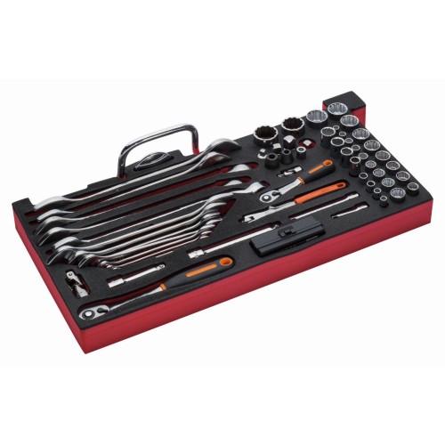 Bandeja de foam con composición de herramientas en pulgadas para nuestras cajas metálicas de las series 1483K y 1483KHD (77&nbsp;piezas) | FF3A14