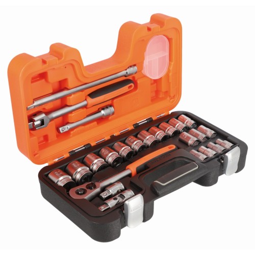 Juego de vasos de 1/2" con perfil estriado en mm y carraca - 24 piezas | S240-SPL