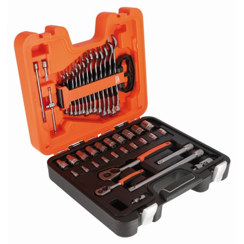 Juego de vasos de 1/4" y 1/2", con perfil hexagonal métrico y juego de llaves combinadas, 42 piezas | S410