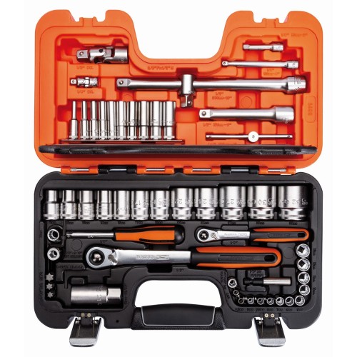 Juego de vasos con cuadrado de 1/4" y 1/2", con perfil bi-hexagonal métrico y carraca de cabeza delgada | S560