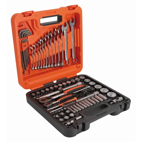 Juego de vasos de 1/4" y 1/2" con perfil hexagonal métrico, juego de llaves hexagonales en L y juego de llaves combinadas - 98 piezas | S98MC1H