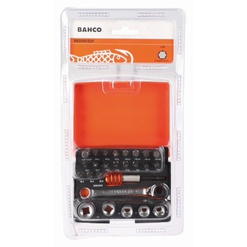 Juego de puntas y vasos pequeños de 1/4" para tornillos ranurados/de cabeza Phillips/ozidriv/TORX®/Hex Paquete al por menor - 26 piezas | SB2058/S26