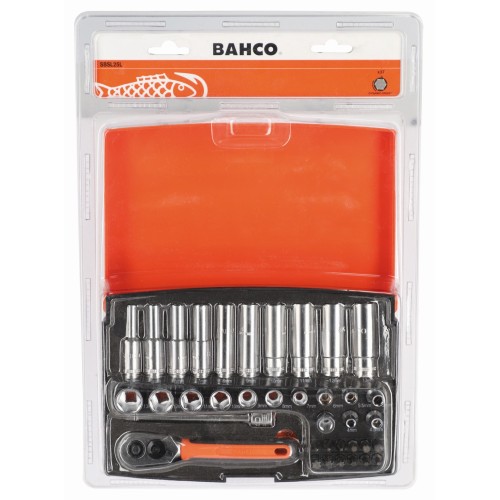 Juego de llaves de vaso cuadradas y profundas de 1/4" con perfil hexagonal métrico y puntas de destornillador - Paquete al por menor de 37 piezas | SBSL25L