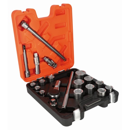 Juego de llaves de vaso cuadradas de 3/4" con perfil hexagonal métrico y cabeza de carraca - 20 piezas | SLX20