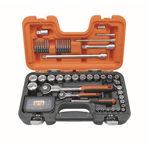 Juego de vasos con cuadradillo de 1/4" y 1/2" con perfil hexagonal métrico y carraca de cabeza articulada (79&nbsp;piezas) | SW79