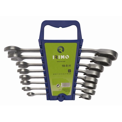 Juego de 8 llaves combinadas con carraca con soporte | 18-8-H