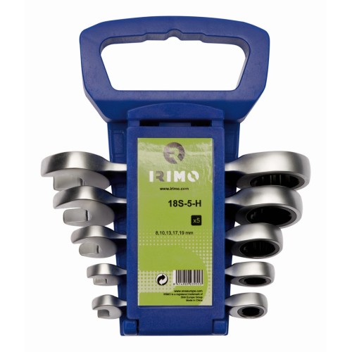 Juego de 5 llaves combinadas con carraca Stubby y con soporte | 18S-5-H