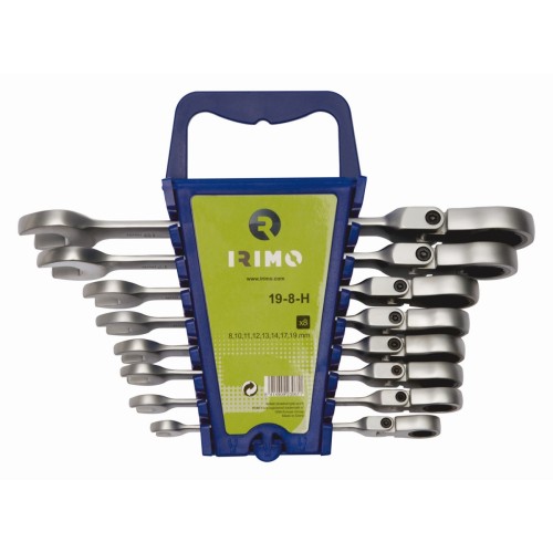 Juego de 8 llaves combinadas de cabeza flexible con carraca con soporte | 19-8-H