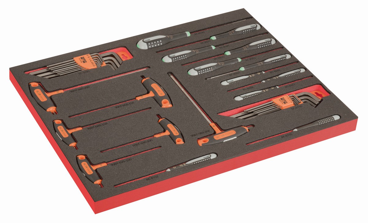 Destornilladores ERGO, destornilladores mango en T y llaves acodadas en bandeja de foam 3/3 Fit&Go con marcado láser (39 piezas) | FF1A202LM