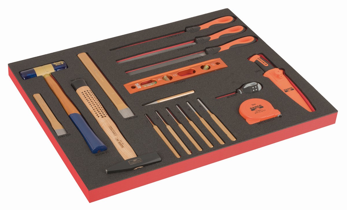 Destornilladores ERGO, destornilladores mango en T y llaves acodadas en bandeja de foam 3/3 Fit&Go con marcado láser (18 piezas) | FF1A212LM