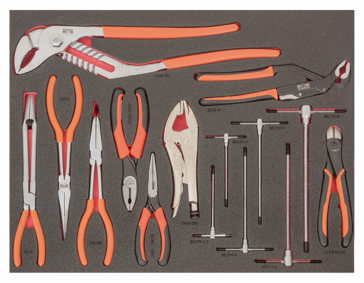 Alicates y llaves hexagonales tipo T en bandeja de foam 3/3 Fit&Go con marcado láser (15 piezas) | FF1A223LM