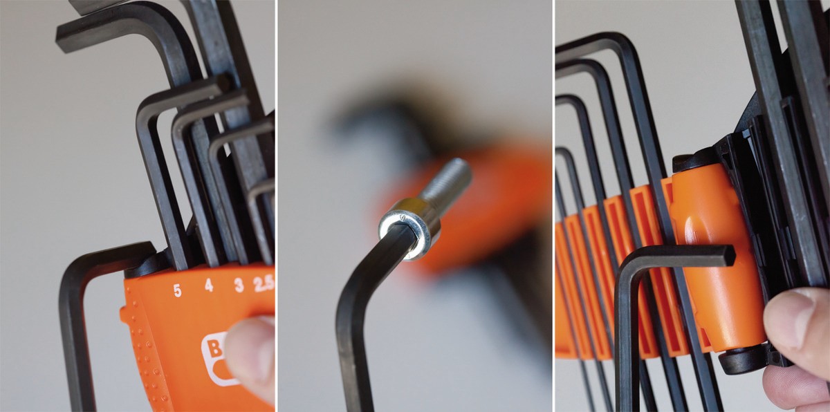 Juego de llaves hexagonales tipo allen con bola y métricas, con soporte bi-componente imantado y compacto (9 piezas) | BE-9688