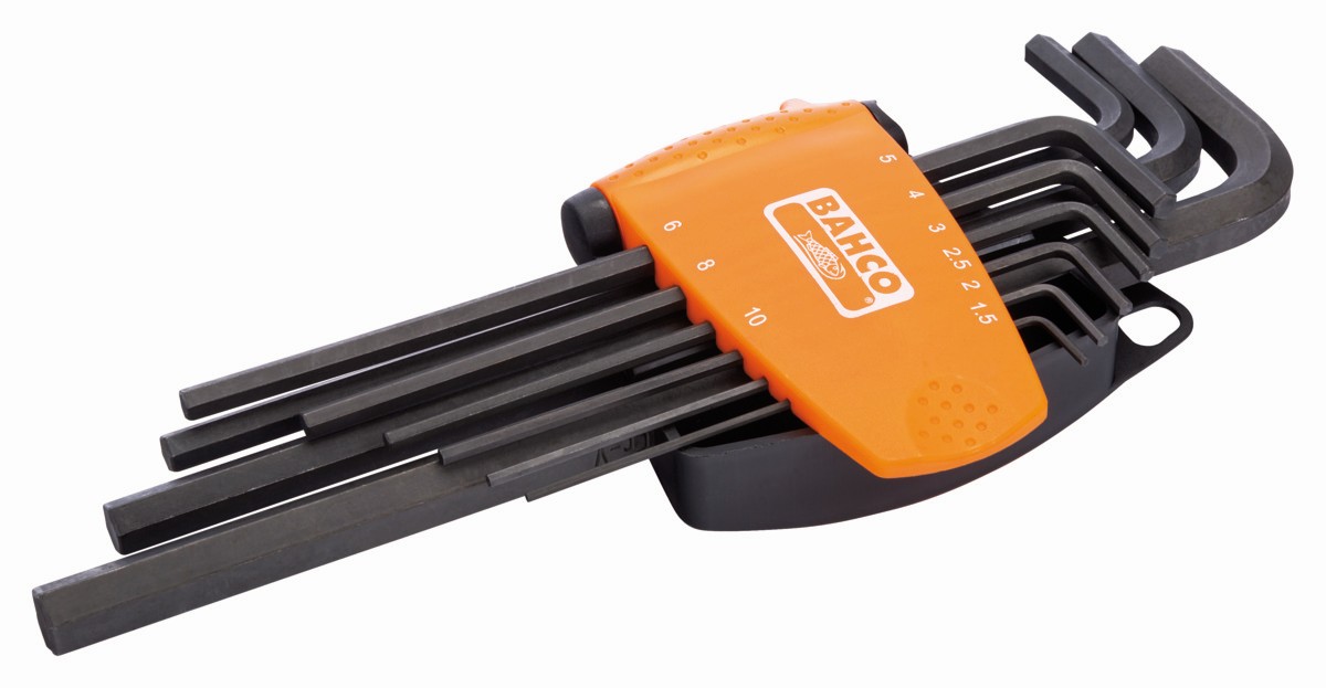 Juego de llaves hexagonales tipo allen con bola, largas y métricas con soporte bi-componente compacto (9 piezas) | BE-9588