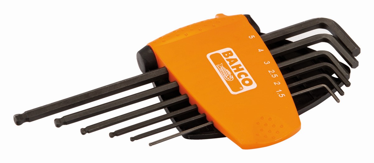 Juego de llaves hexagonales tipo allen con bola, largas, métricas y fosfatadas, 1,5-5 mm (6 piezas) | BE-9676