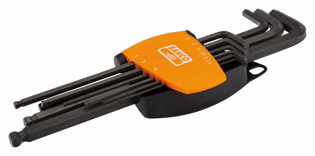 Juego de 9 llaves hexagonales tipo allen largas con bola métricas con soporte compacto bi-componente | BE-9678