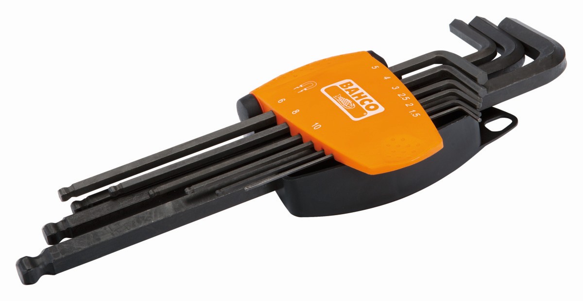 Juego de llaves hexagonales tipo allen con bola y métricas, con soporte bi-componente imantado y compacto (9 piezas) | BE-9688