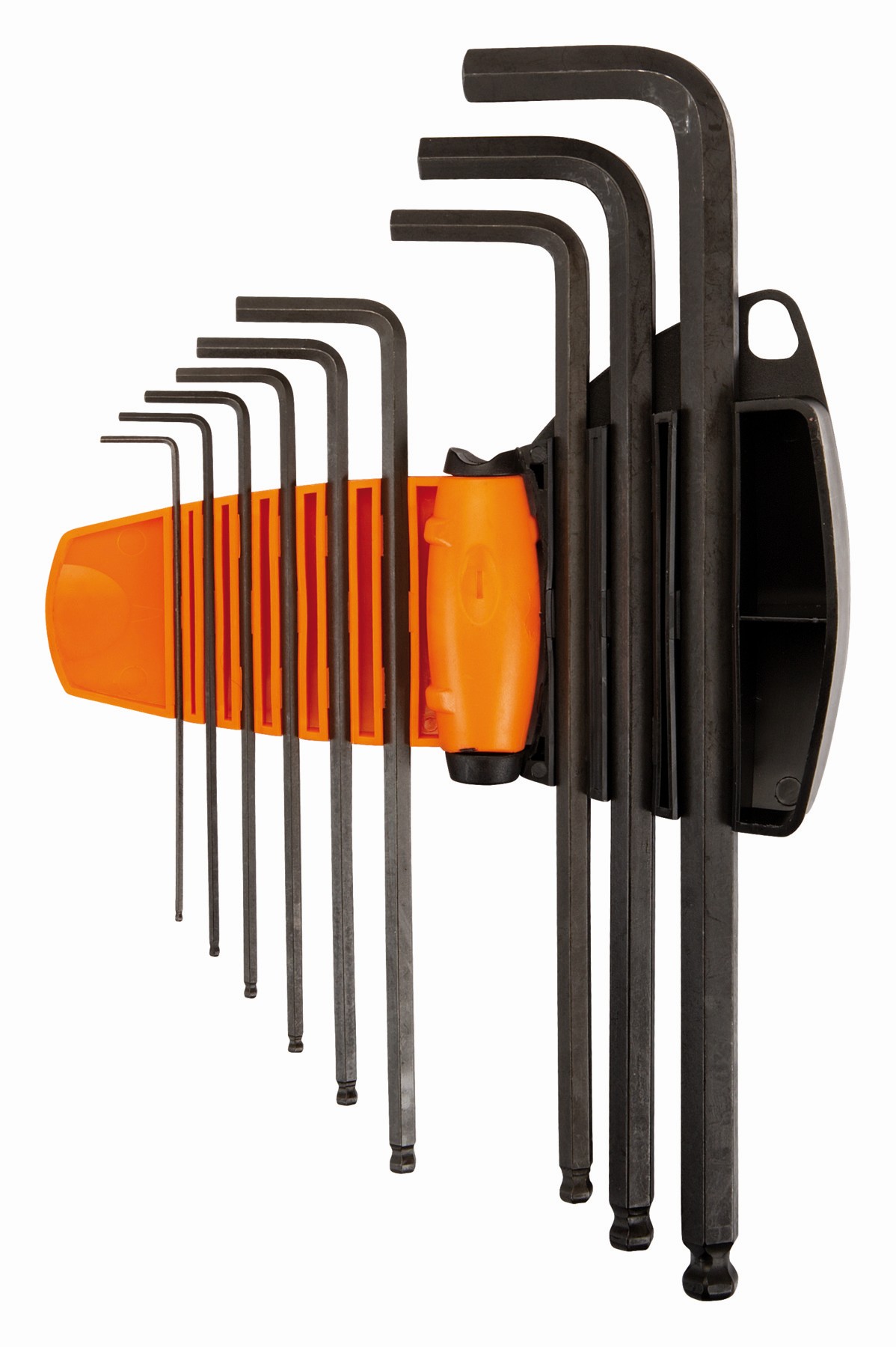 Juego de llaves hexagonales tipo allen con bola y métricas, con soporte bi-componente imantado y compacto (9 piezas) | BE-9688