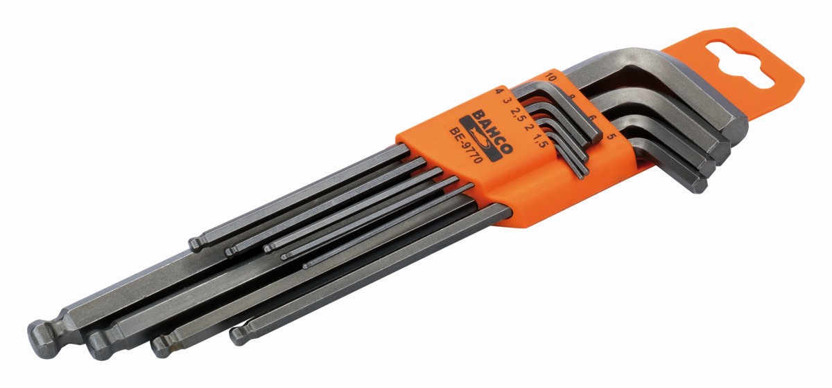 Juego de llaves hexagonales tipo allen largas con bola métricas con acabado fosfatado - nueve unidades | BE-9770