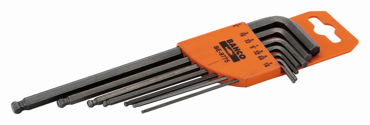 Juego de llaves hexagonales tipo allen con bola, largas, imperiales y fosfatadas (7 piezas) | BE-9775