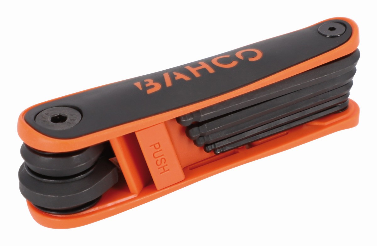 Juego de llaves hexagonales tipo allen en navaja, con bola, métricas y con mango bi-componente (7 piezas) | BE-9776B