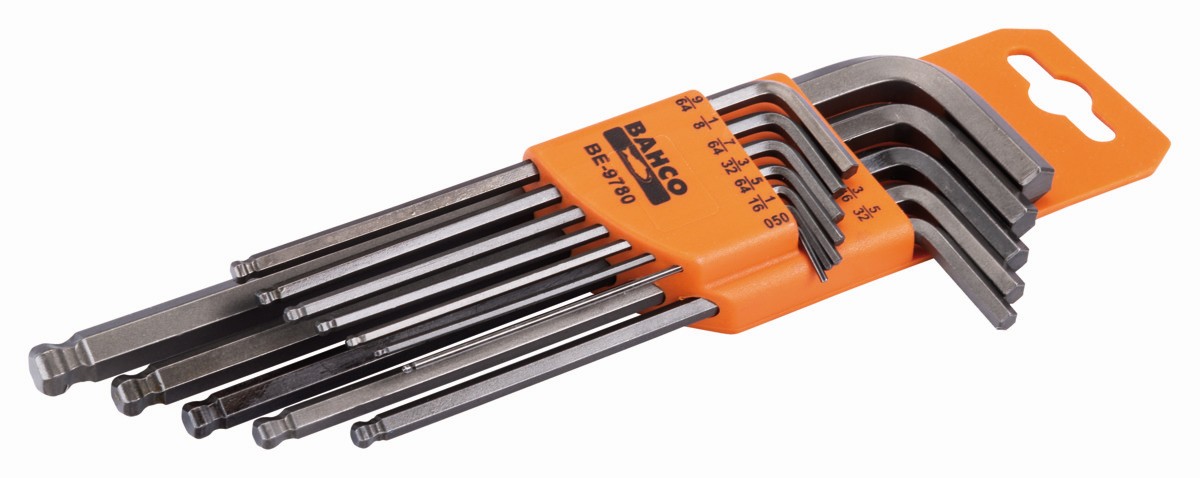 Juego de llaves hexagonales tipo allen con bola, largas, imperiales y fosfatadas (12 piezas) | BE-9780