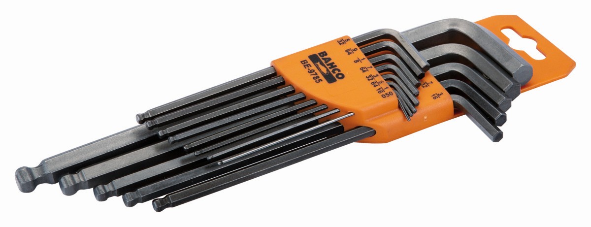 Juego de llaves hexagonales tipo allen largas con bola imperiales con acabado fosfatado - 13 unidades | BE-9785