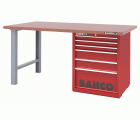 Banco de trabajo con baja altura encimera DM con dos patas y carro 6 cajones | 1495KH6WBTD