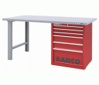 Banco de trabajo con baja altura encimera acero con dos patas y carro 6 cajones | 1495KH6WBTS