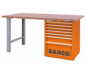 Banco de trabajo con baja altura encimera DM con dos patas y carro 7 cajones | 1495KH7WBTD