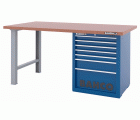 Banco de trabajo con baja altura encimera DM con dos patas y carro 7 cajones | 1495KH7WBTD