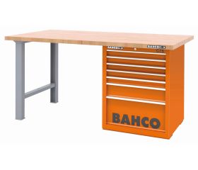 Banco de trabajo con baja altura encimera madera con dos patas y carro 7 cajones | 1495KH7WBTW