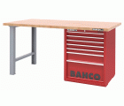 Banco de trabajo con baja altura encimera madera con dos patas y carro 7 cajones | 1495KH7WBTW