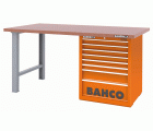 Banco de trabajo con baja altura encimera DM con dos patas y carro 8 cajones | 1495KH8WBTD