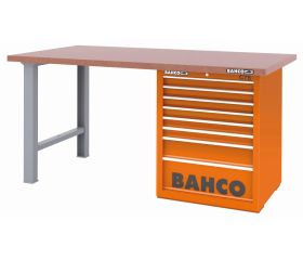 Banco de trabajo con baja altura encimera DM con dos patas y carro 8 cajones | 1495KH8WBTD