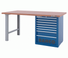 Banco de trabajo con baja altura encimera DM con dos patas y carro 8 cajones | 1495KH8WBTD