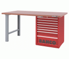 Banco de trabajo con baja altura encimera DM con dos patas y carro 8 cajones | 1495KH8WBTD
