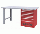 Banco de trabajo con baja altura encimera acero con dos patas y carro 8 cajones | 1495KH8WBTS