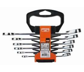 Juego de llaves combinadas de carraca métricas (6 piezas / colgador de plástico) | 1RM/