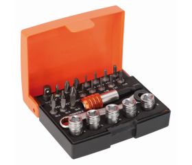 Juego de puntas y vasos pequeños de 1/4” para tornillos ranurados, Phillips, Pozidriv, TORX® y de cabeza hexagonal (26 piezas) | 2058/S26-2